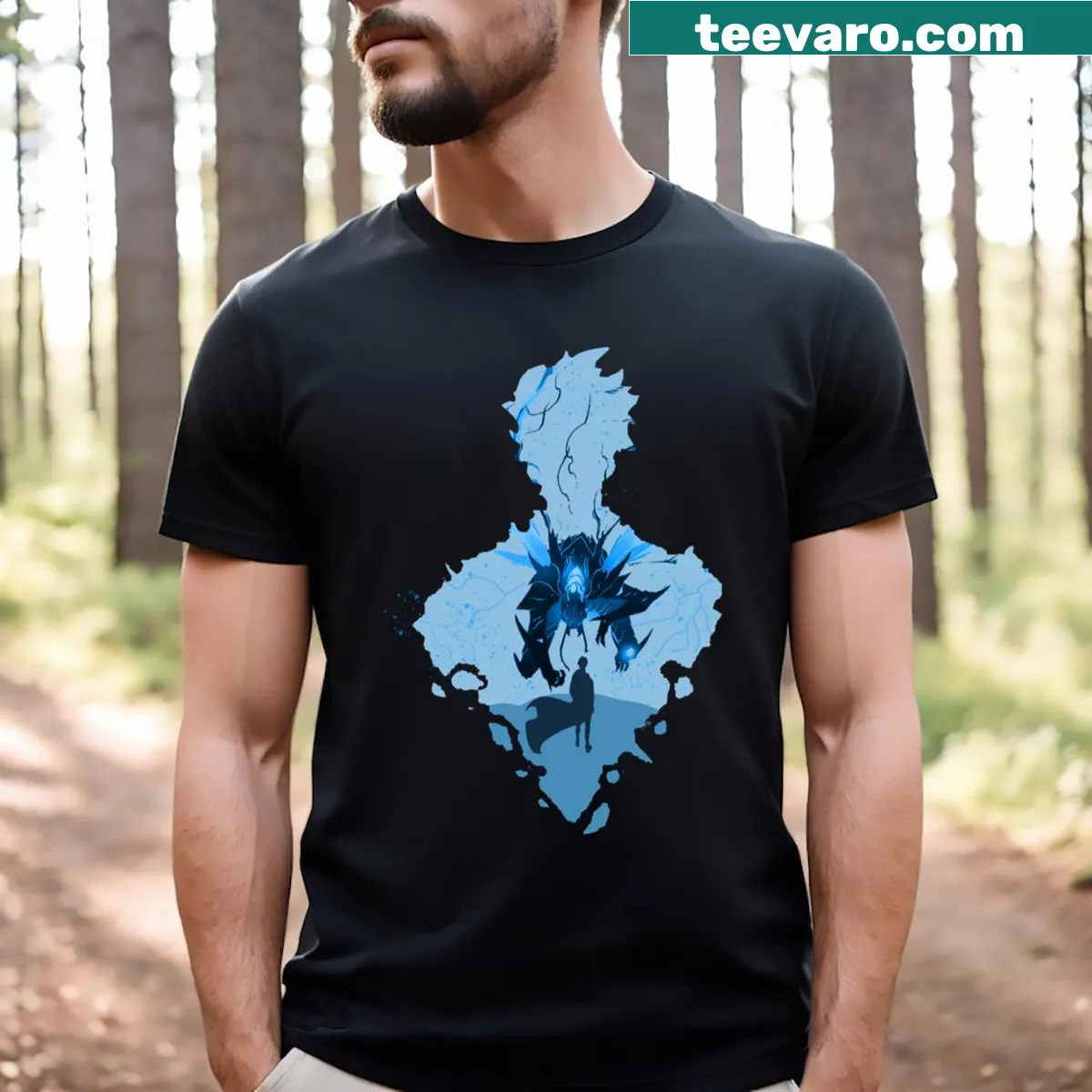 Action-packed Solo Leveling T-shirt featuring Berus character — on a men's t-shirt