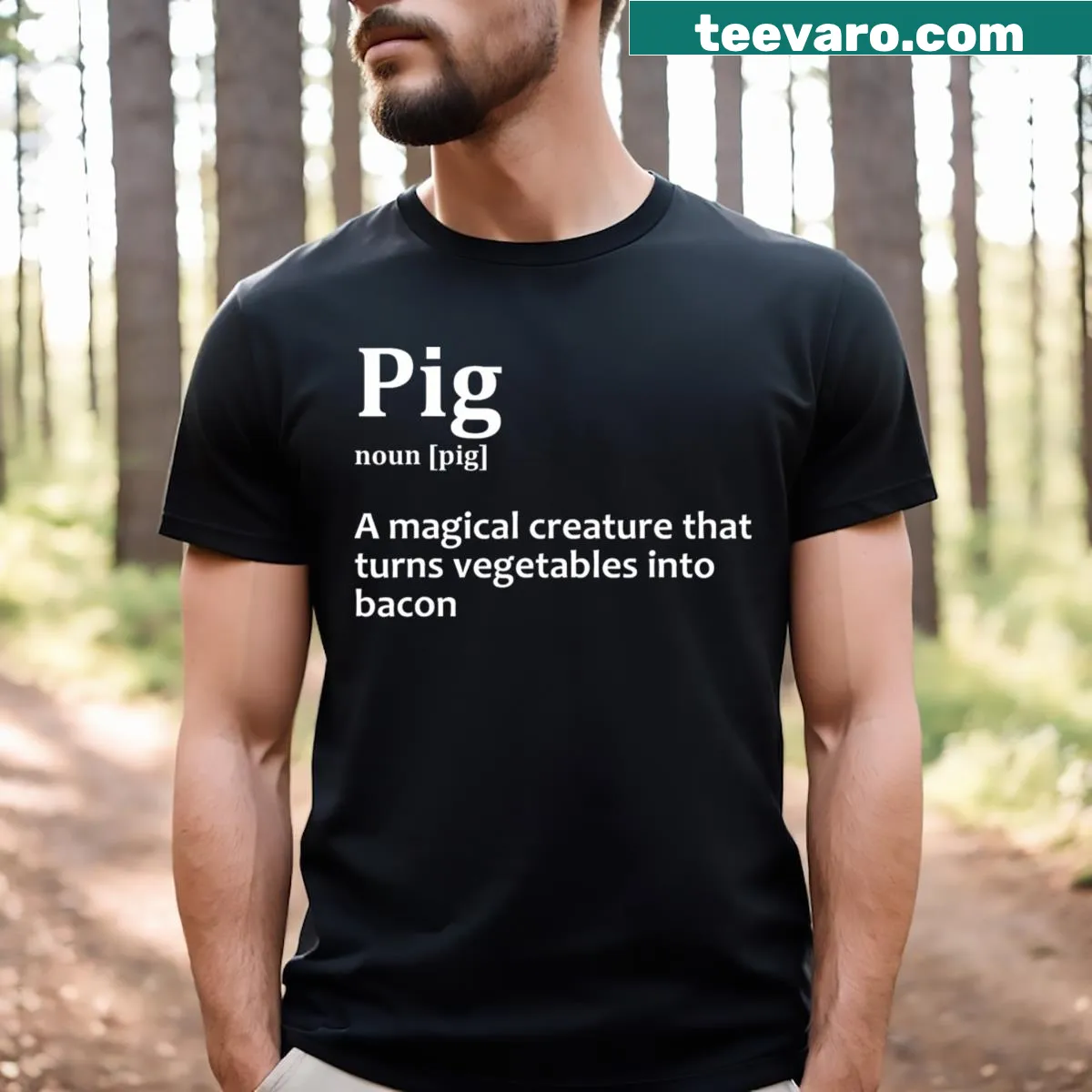 Humorous bacon-themed T-shirt featuring a pig graphic — on a men's t-shirt