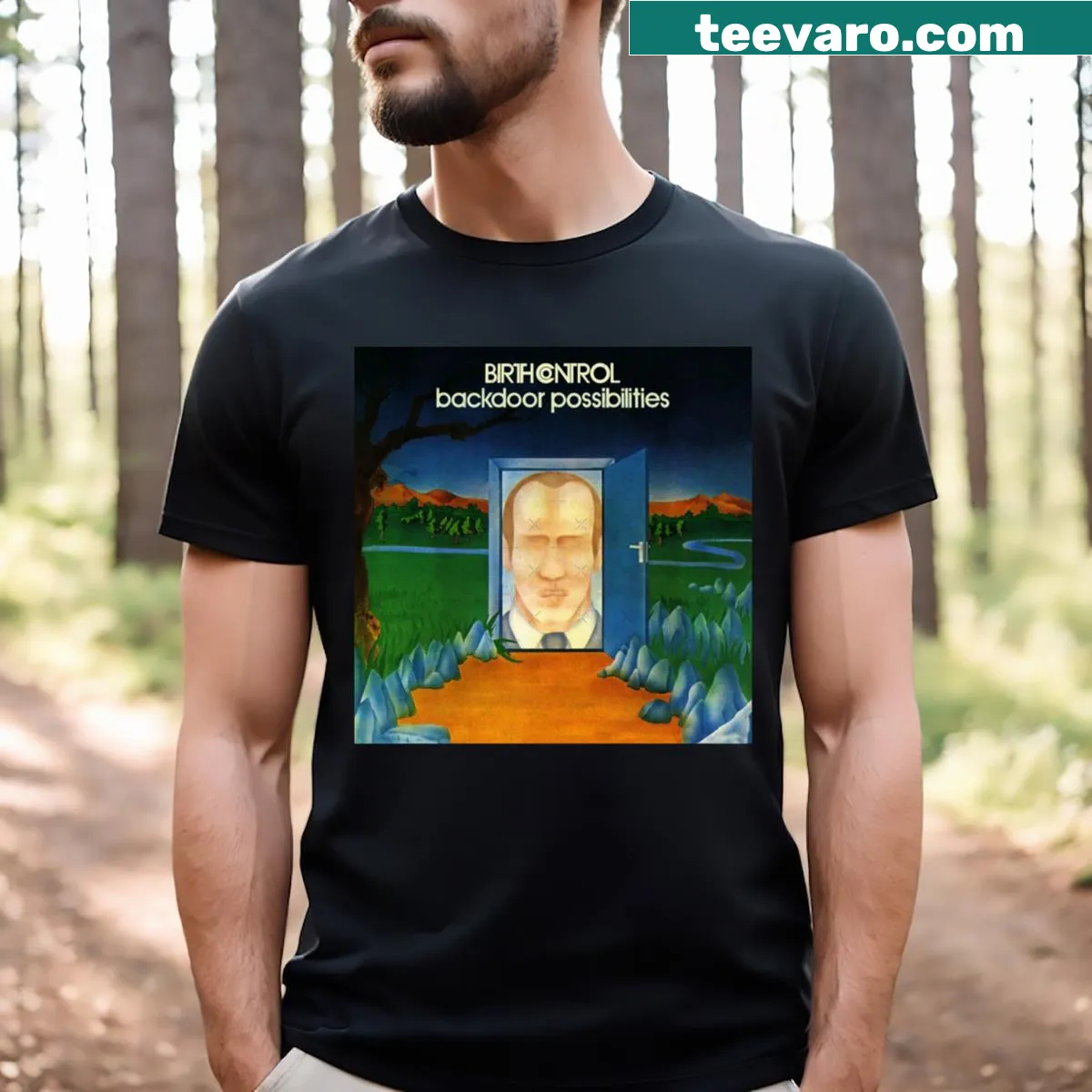 Retro album-themed t-shirt referencing music from 1976 — on a men's t-shirt