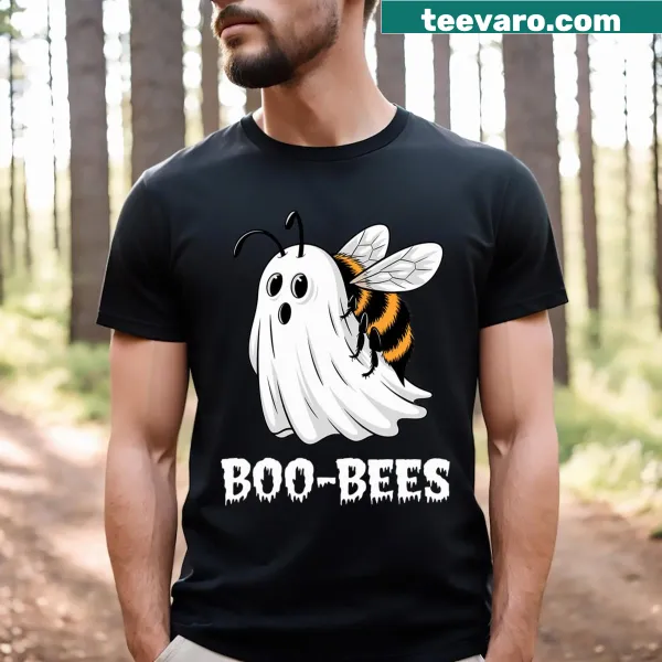 Halloween-themed T-shirt with ghost bee graphic and playful text