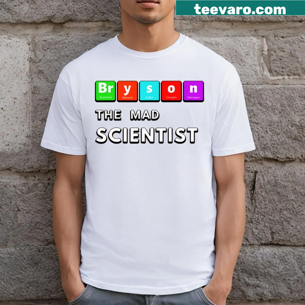 Graphic t-shirt featuring Bryson Dechambeau as a mad scientist — on a men's t-shirt