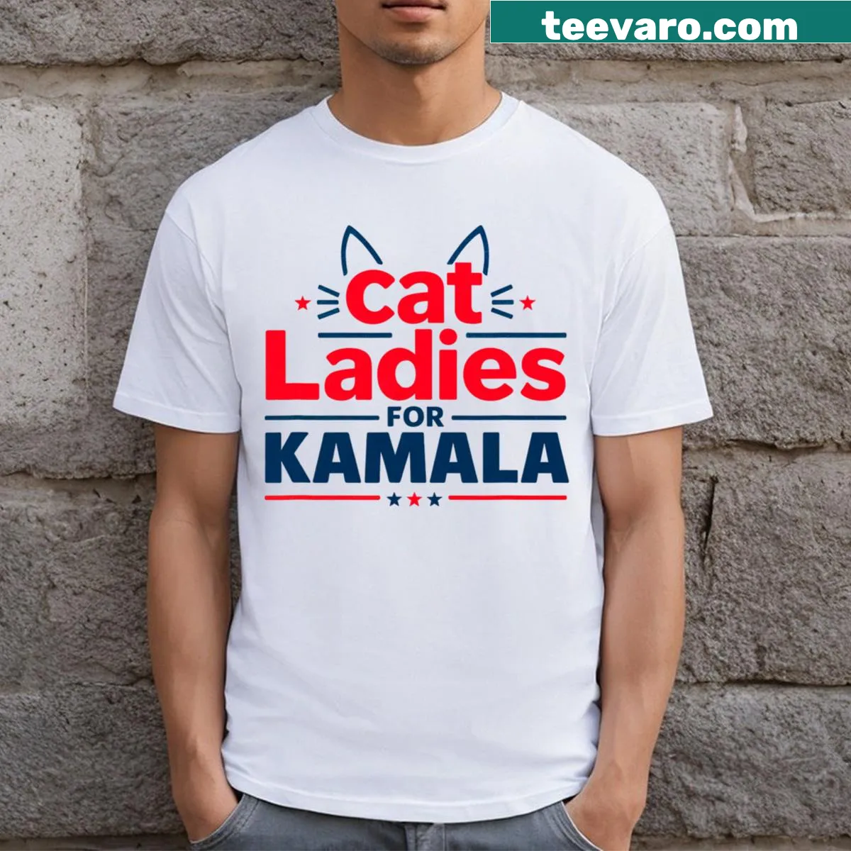 Typography t-shirt with positive cat-themed sayings — on a men's t-shirt