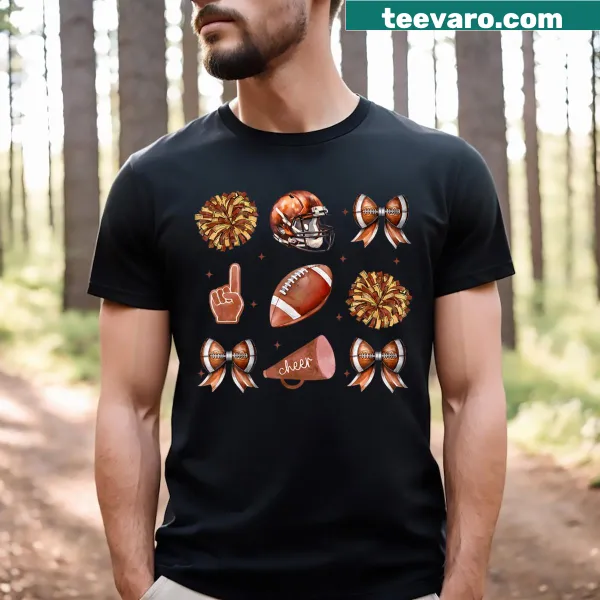 Cute football-themed T-shirt for girls with cartoon bow design