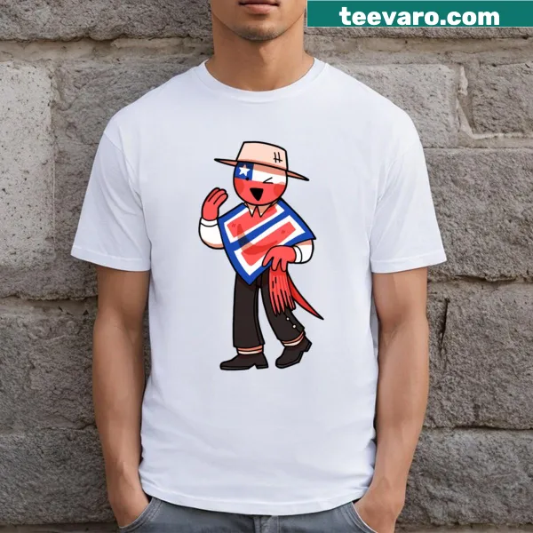 Illustrative design celebrating Chile's culture and landscapes on a t-shirt.