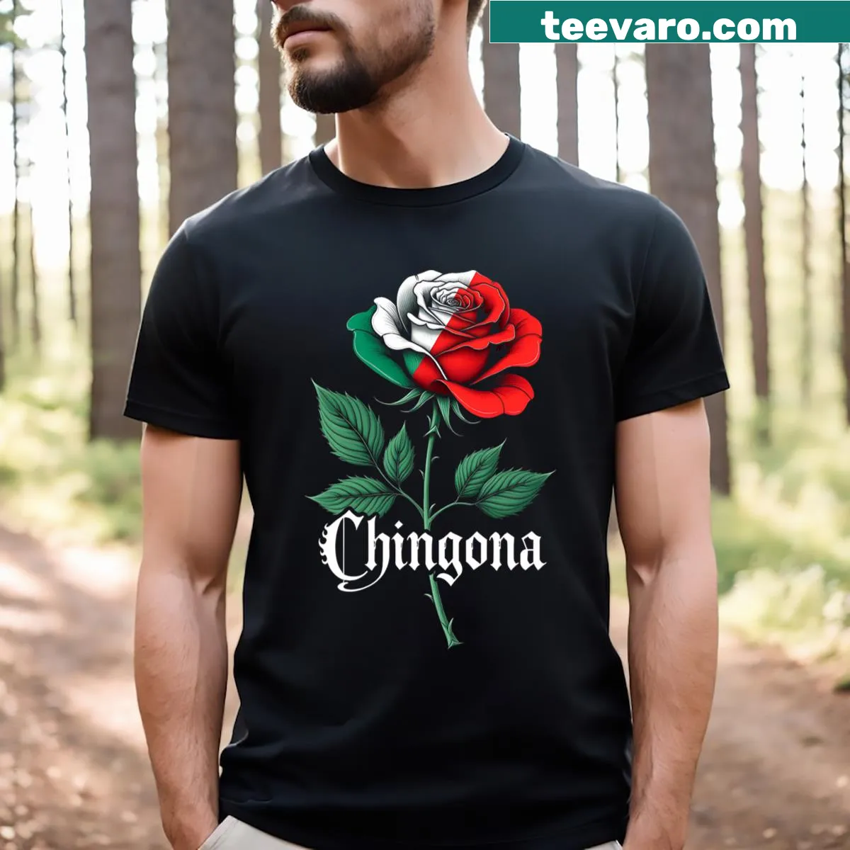 T-shirt featuring the Mexican flag and 'Chingona Girl' text — on a men's t-shirt