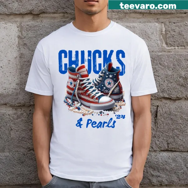 Cute T-shirt featuring chucks and pearls illustration