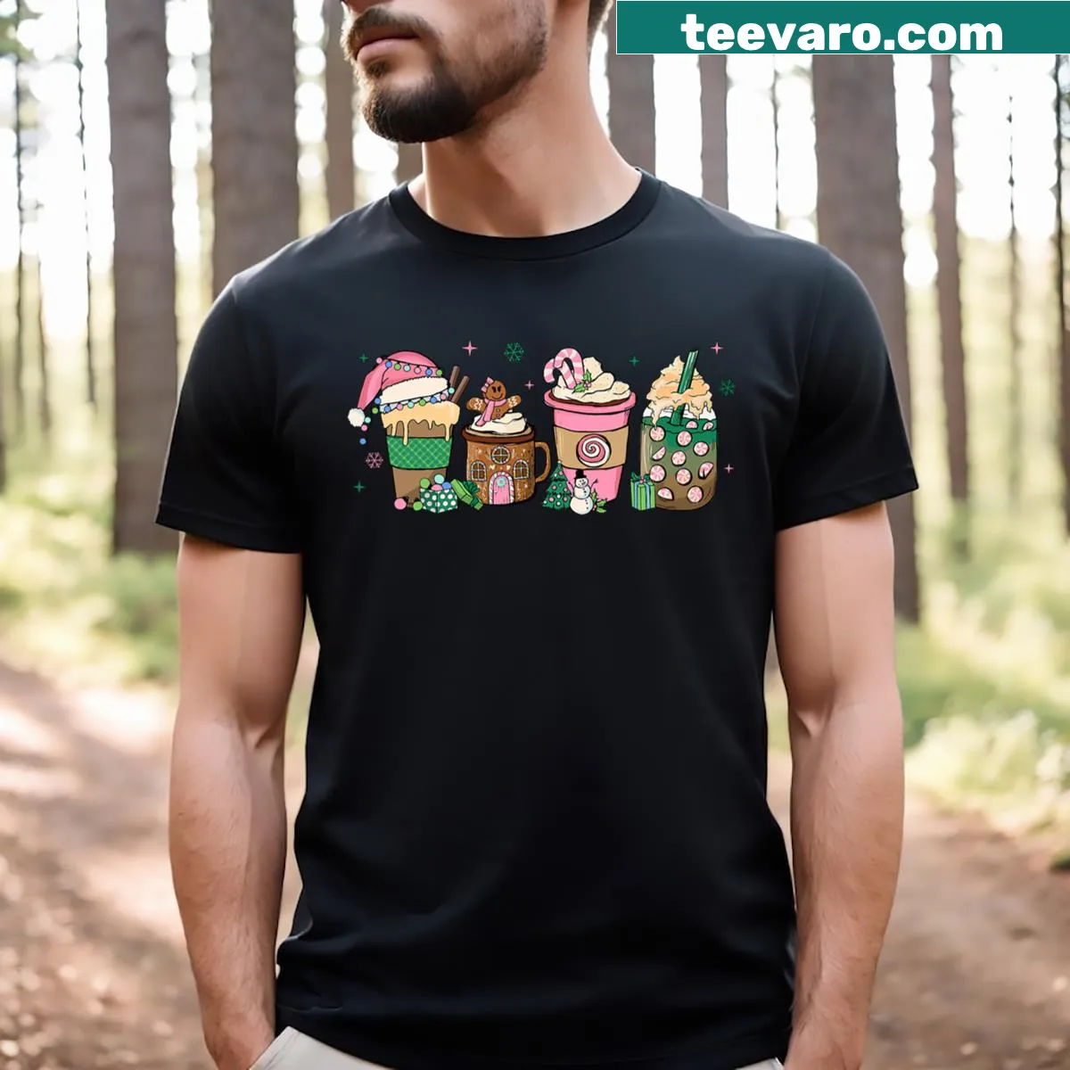 Cute gingerbread and latte themed winter t-shirt — on a men's t-shirt