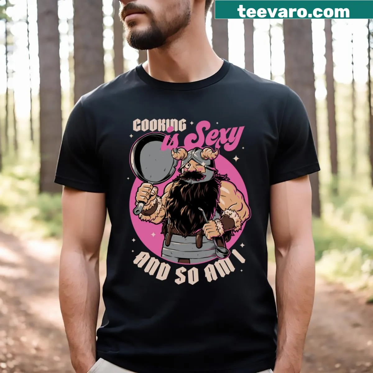 Cartoon cooking dwarf t-shirt for food lovers — on a men's t-shirt