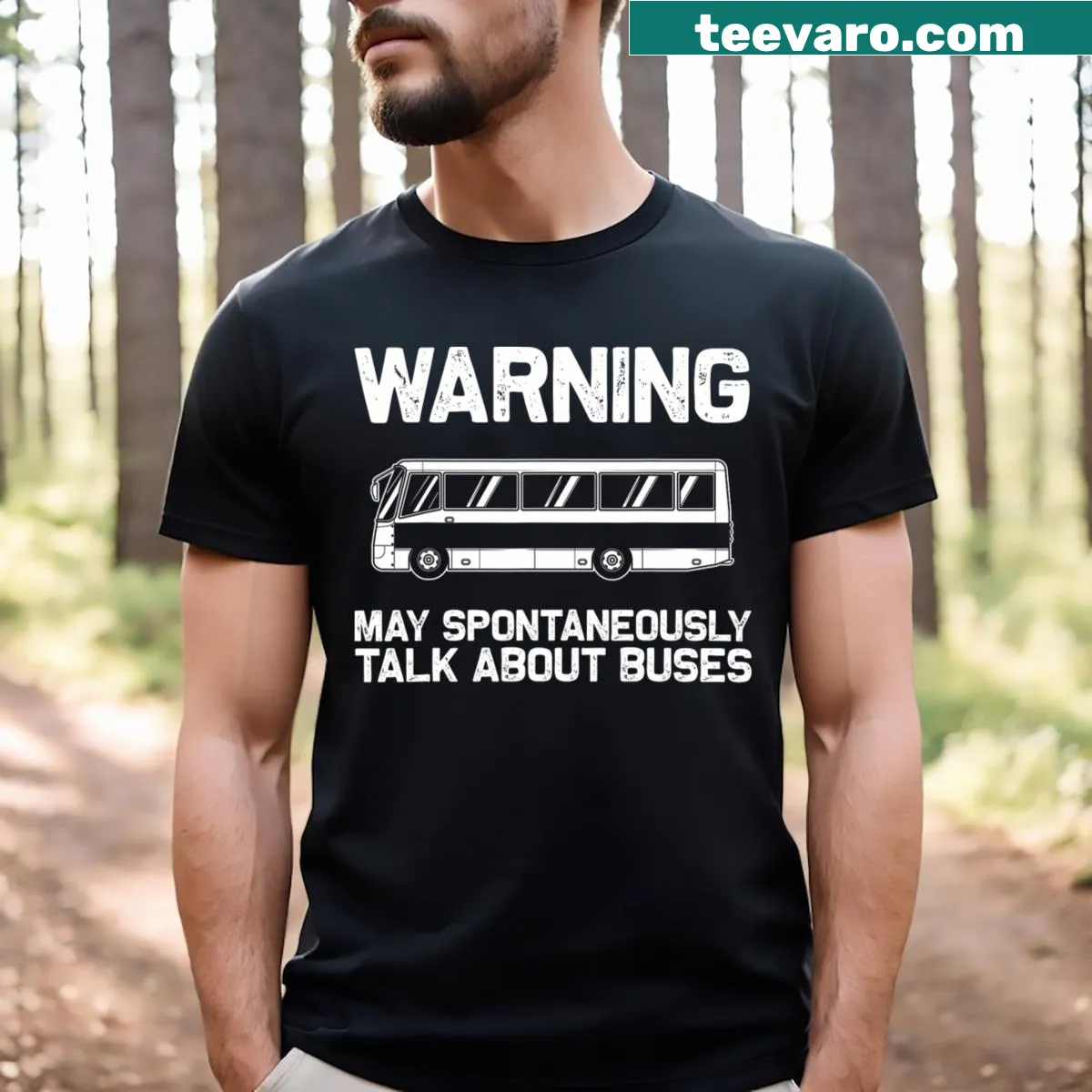 Cartoon yellow school bus driver t-shirt for men — on a men's t-shirt