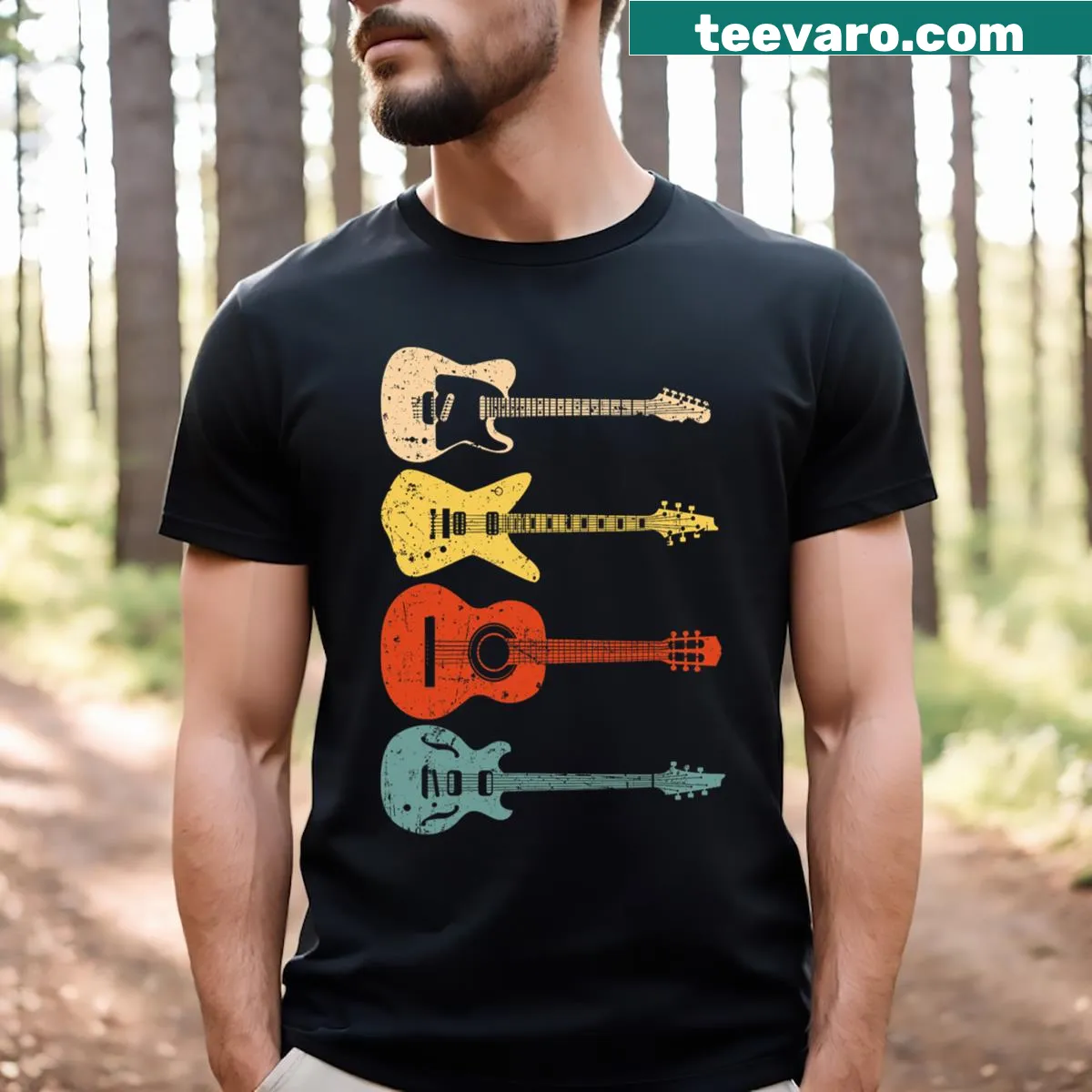 Vintage acoustic guitar design on a men’s t-shirt for music lovers — on a men's t-shirt