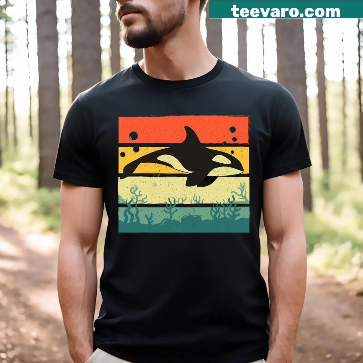 Illustration of an orca on a t-shirt for orca lovers — on a men's t-shirt