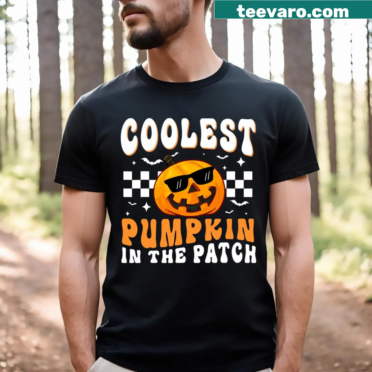 Groovy pumpkin graphic on T-shirt for Halloween — on a men's t-shirt