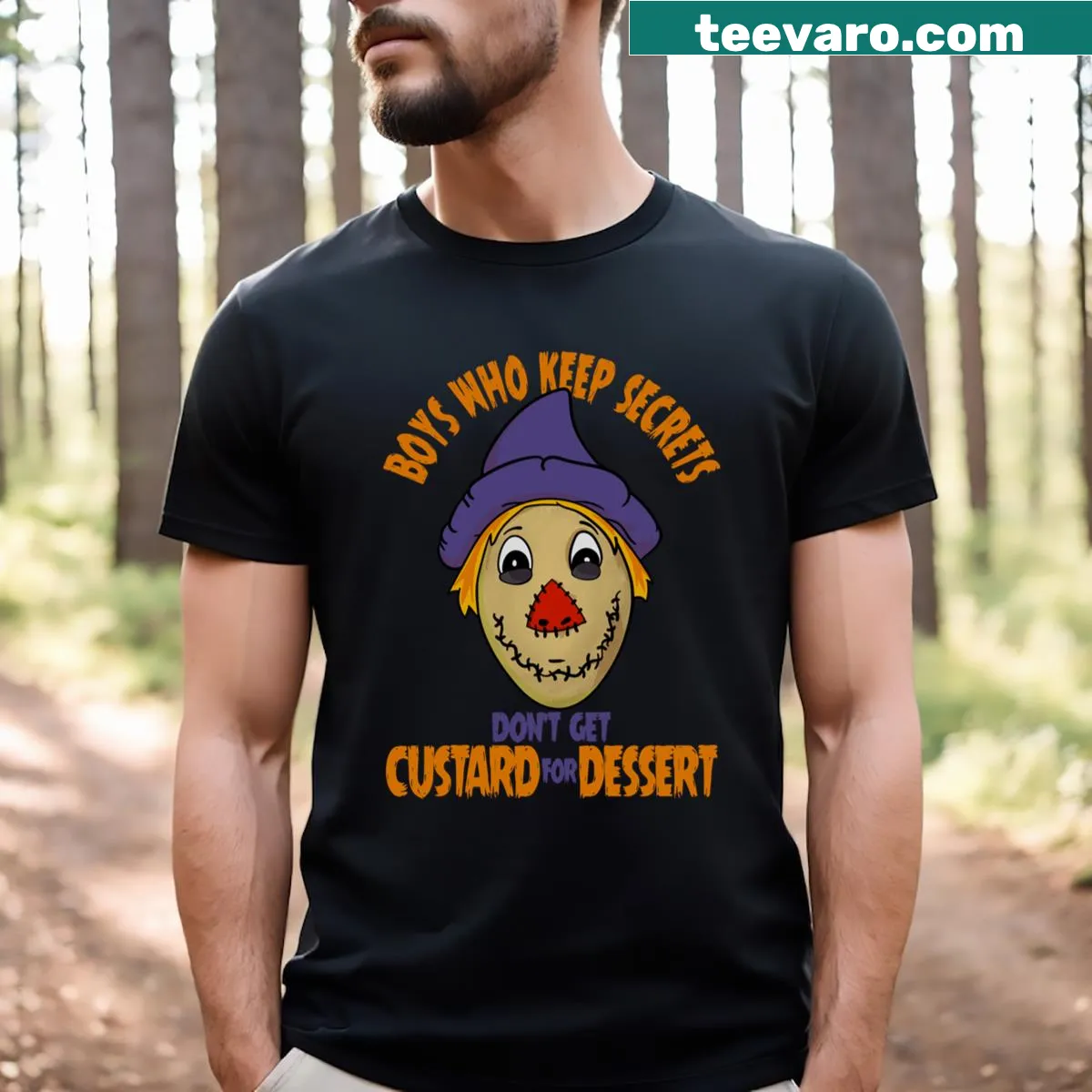 Scarecrow mask graphic on a T-shirt for horror film fans. — on a men's t-shirt