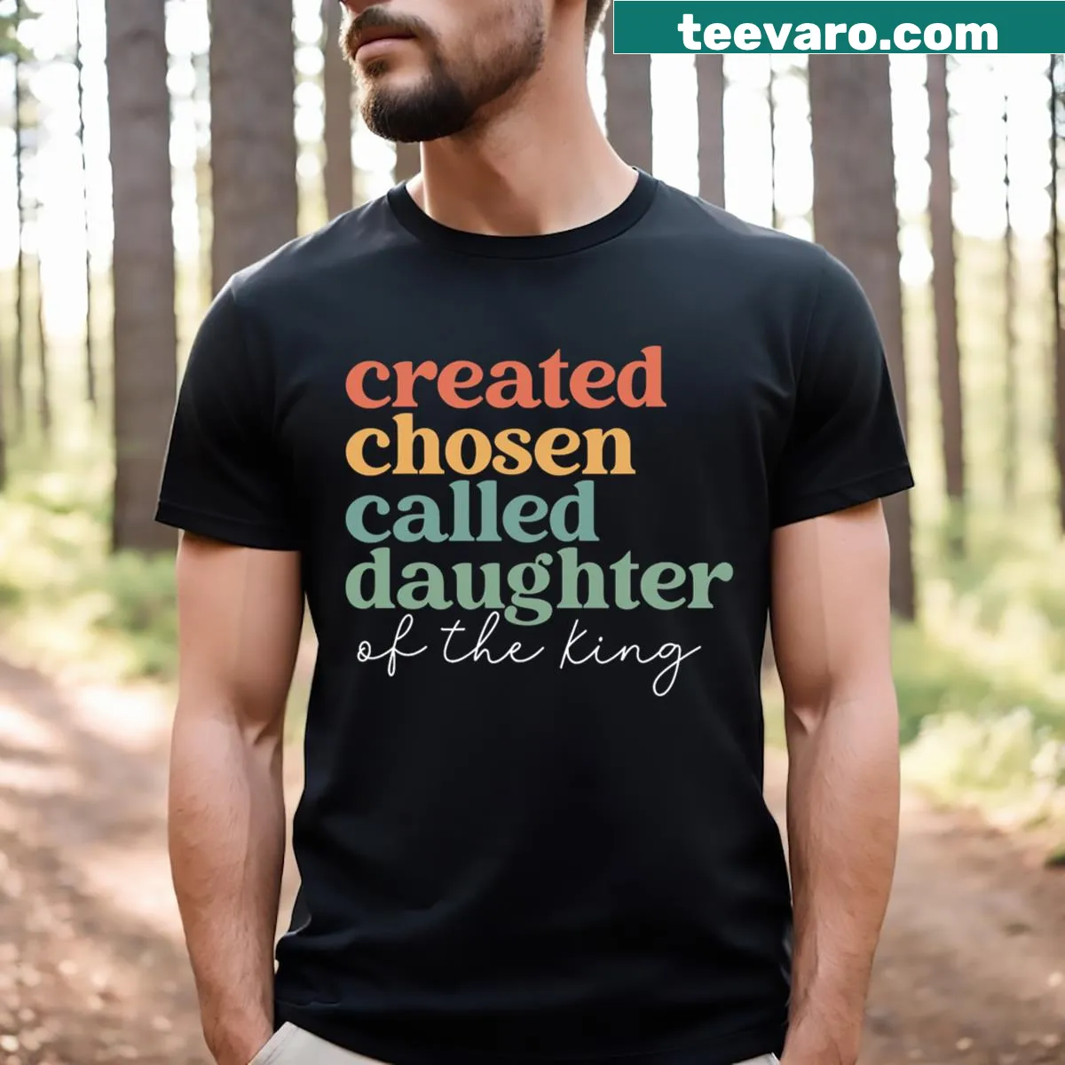 Inspirational Daughter of the King graphic t-shirt with elegant typography — on a men's t-shirt