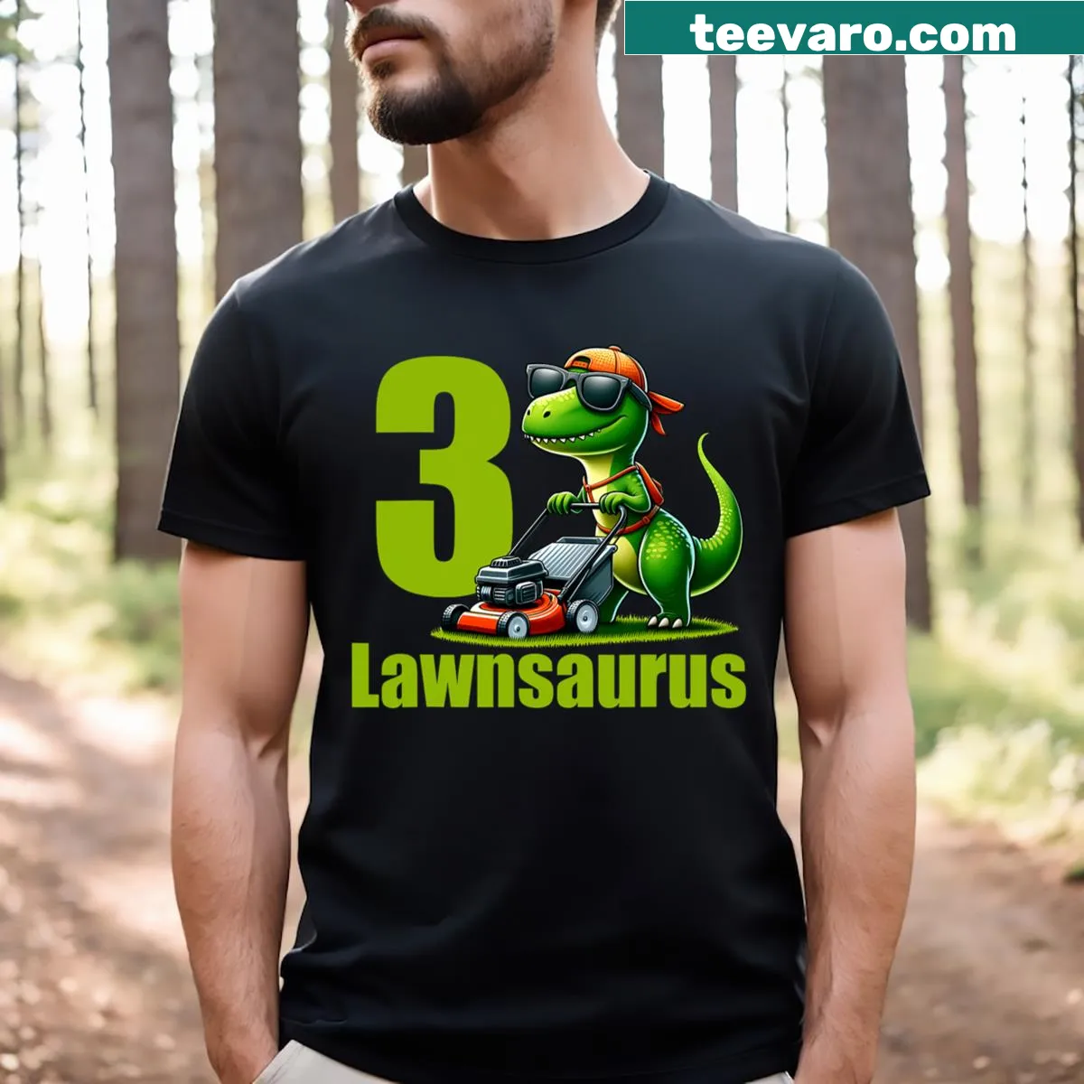 Cute Dinosaur Lawn Mower Birthday T-shirt for kids — on a men's t-shirt