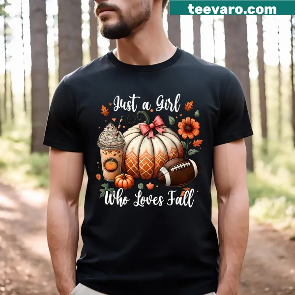 Playful autumn t-shirt with 'Just A Girl Who Loves Fall' text