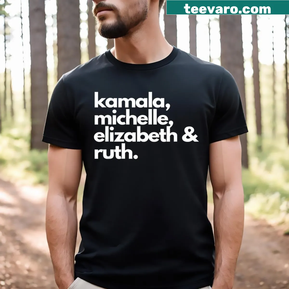T-shirt featuring names of feminist political icons — on a men's t-shirt