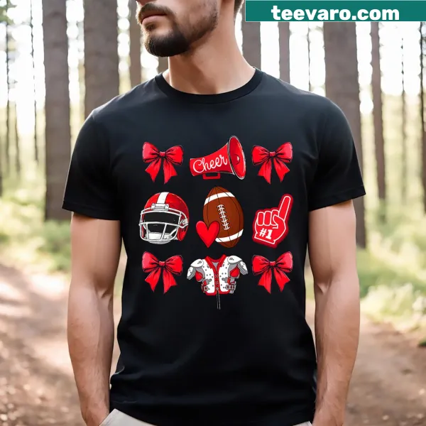 Mom Cheerleader Girls T-shirt with coquette bow design.