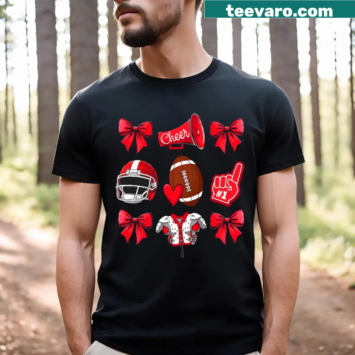 Mom Cheerleader Girls T-shirt with coquette bow design. — on a men's t-shirt