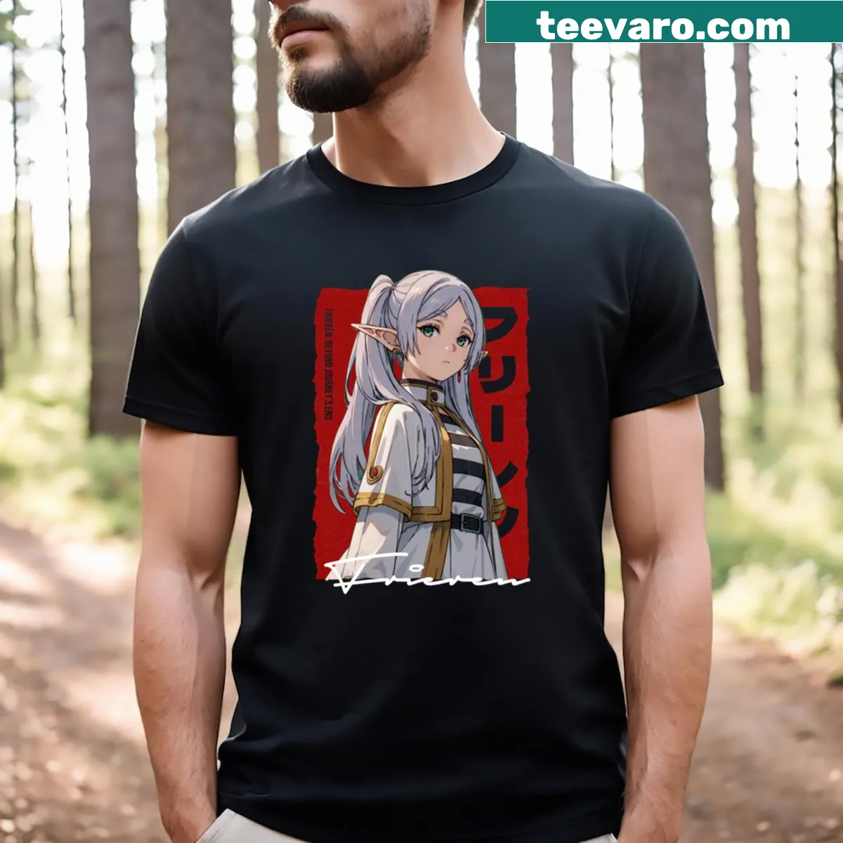 Illustrated Frieren Beyond Journeys End t-shirt — on a men's t-shirt