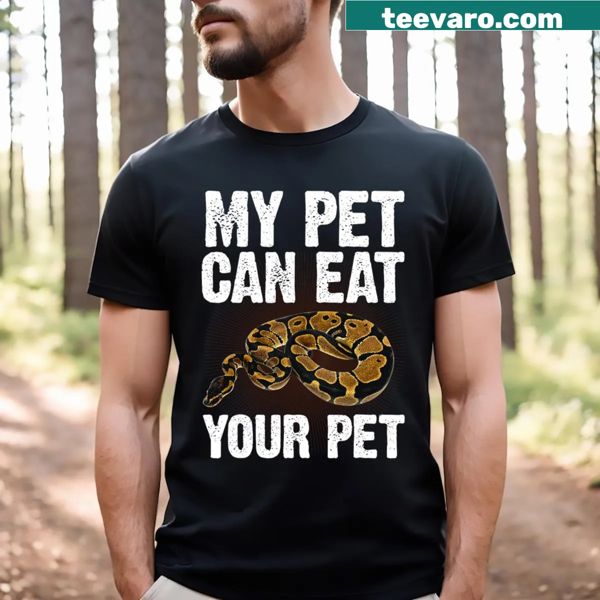 Illustration of a playful ball python on a t-shirt for snake lovers — on a men's t-shirt