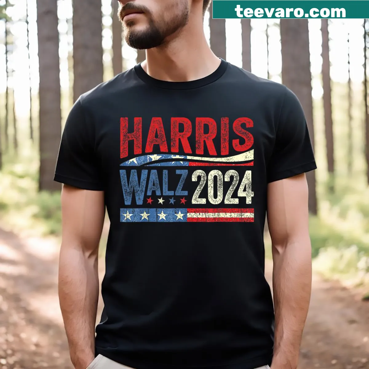 Humorous patriotic t-shirt featuring a flag and funny slogan for 2024 — on a men's t-shirt