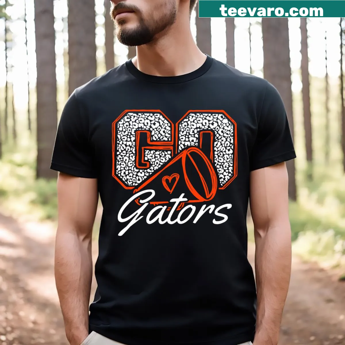Illustration of a cheerful gator in cheerleading outfit — on a men's t-shirt