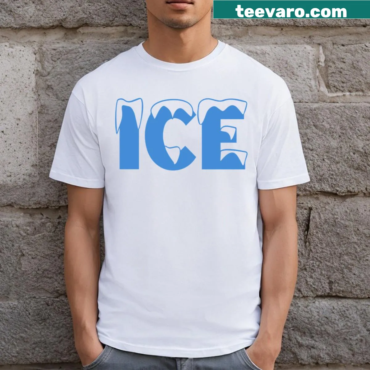 Ice and fire themed couple costume t-shirt with funny text design — on a men's t-shirt