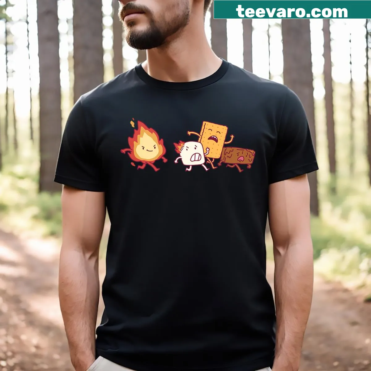Cute camping graphic t-shirt with s'mores — on a men's t-shirt