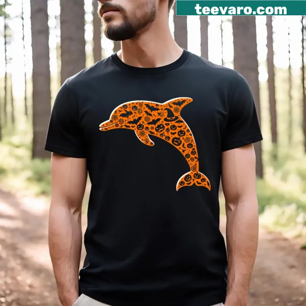 Funny pumpkin dolphin Halloween t-shirt for men and kids