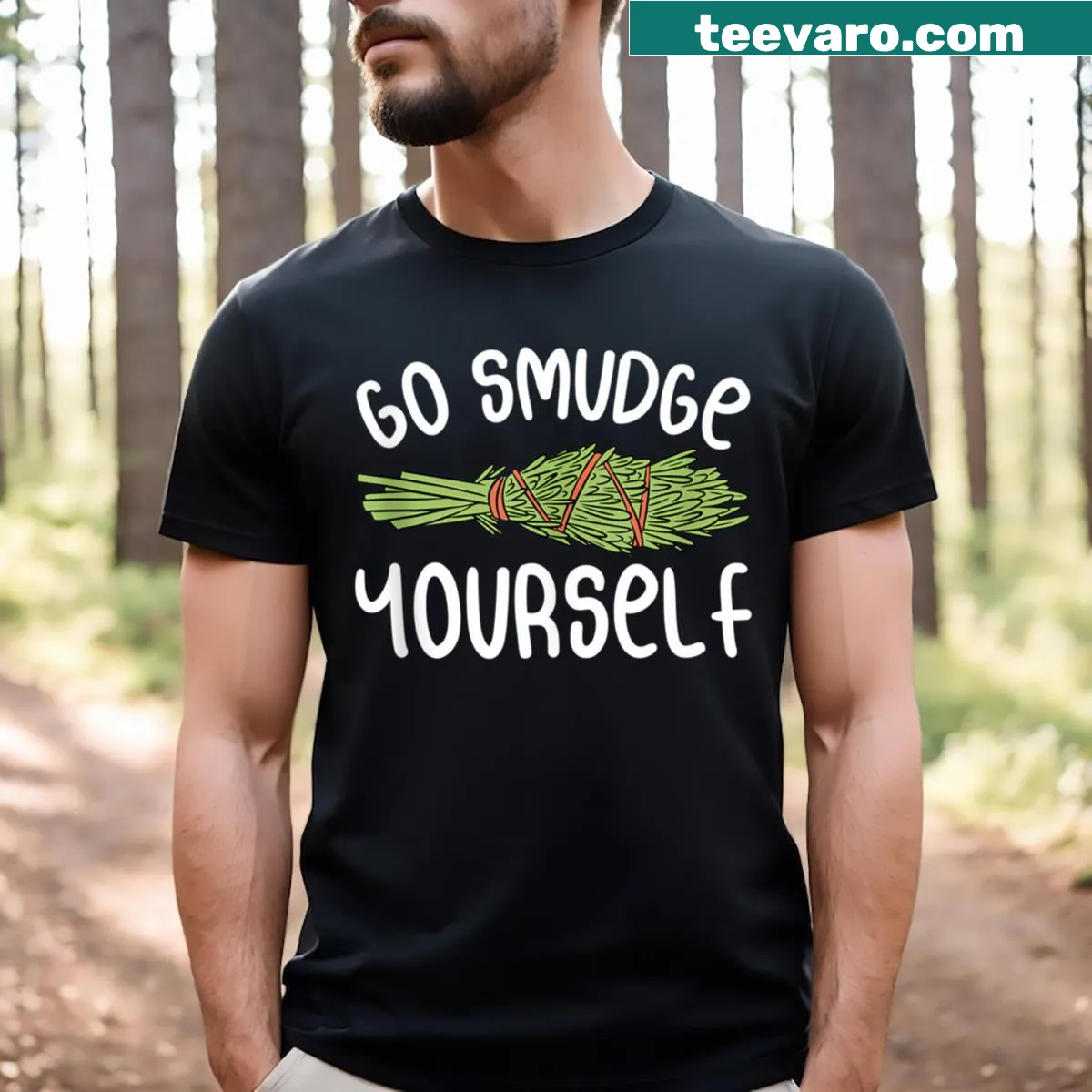Funny typography design about cleansing sage for Wiccans — on a men's t-shirt