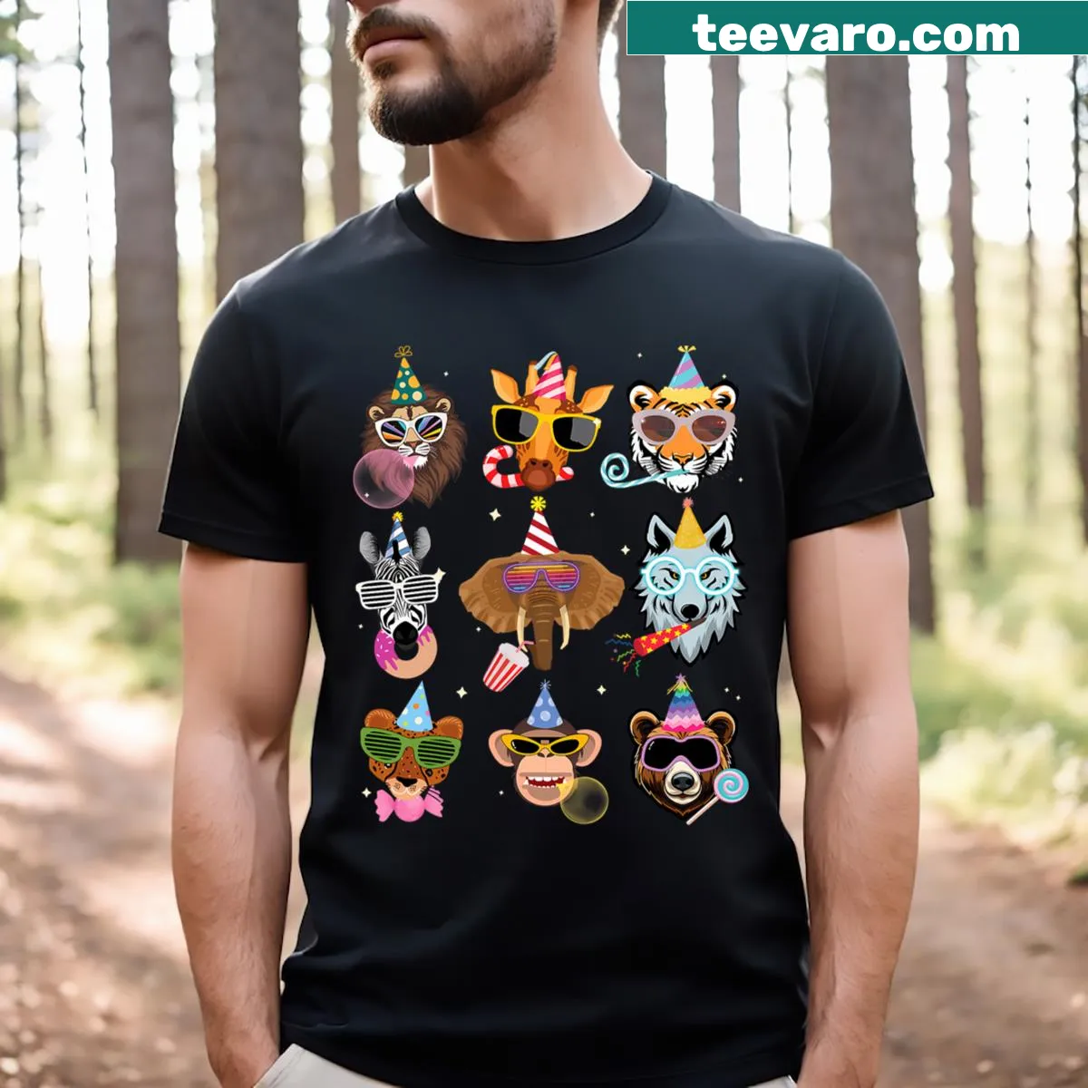 Cartoon animal graphic t-shirt for kids — on a men's t-shirt