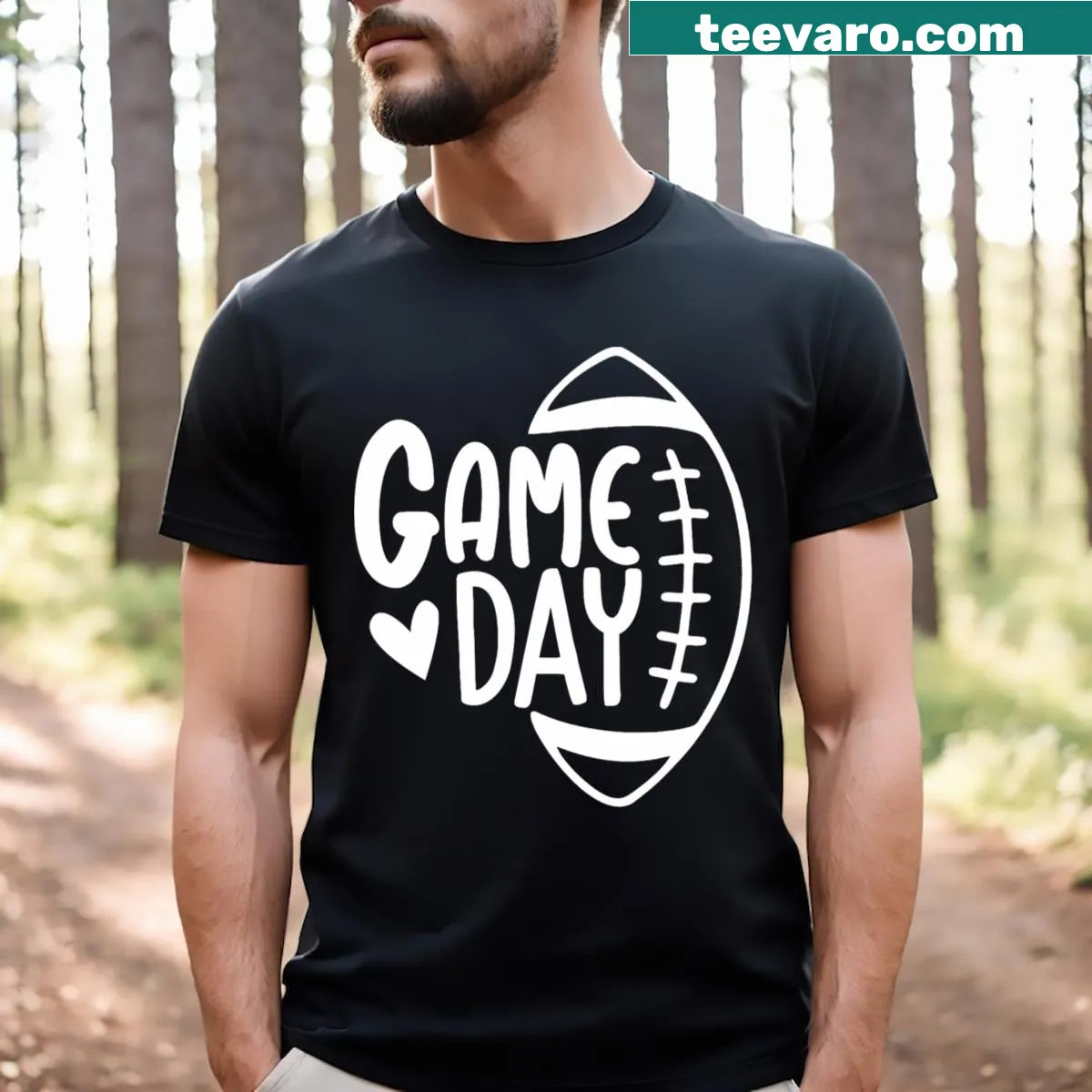Heart and football player graphic on men’s t-shirt. — on a men's t-shirt