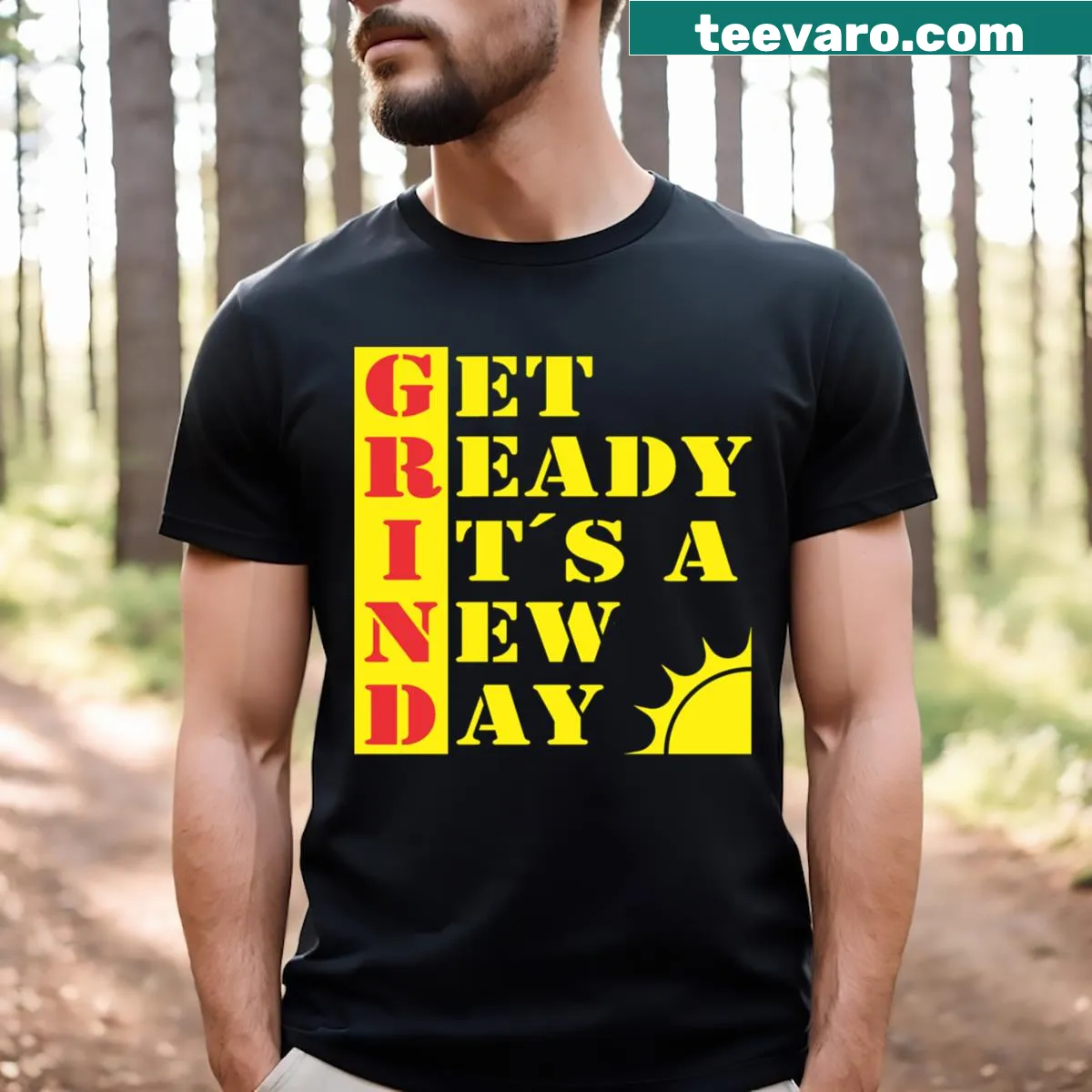 Inspirational typography 'Get Ready It's A New Day' on t-shirt. — on a men's t-shirt