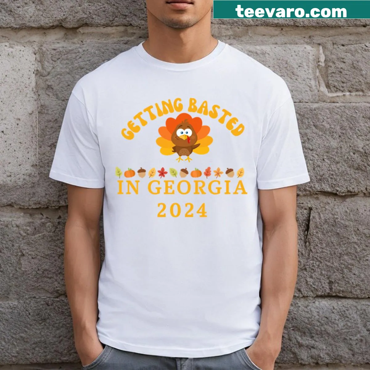Thanksgiving T-shirt with 'Getting Basted' graphic for Georgia — on a men's t-shirt
