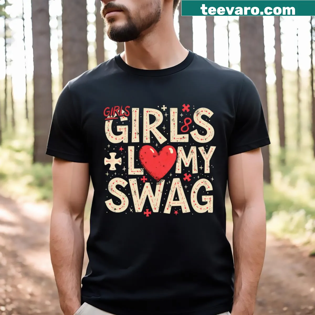 Retro t-shirt with a fun slogan about swag and style — on a men's t-shirt