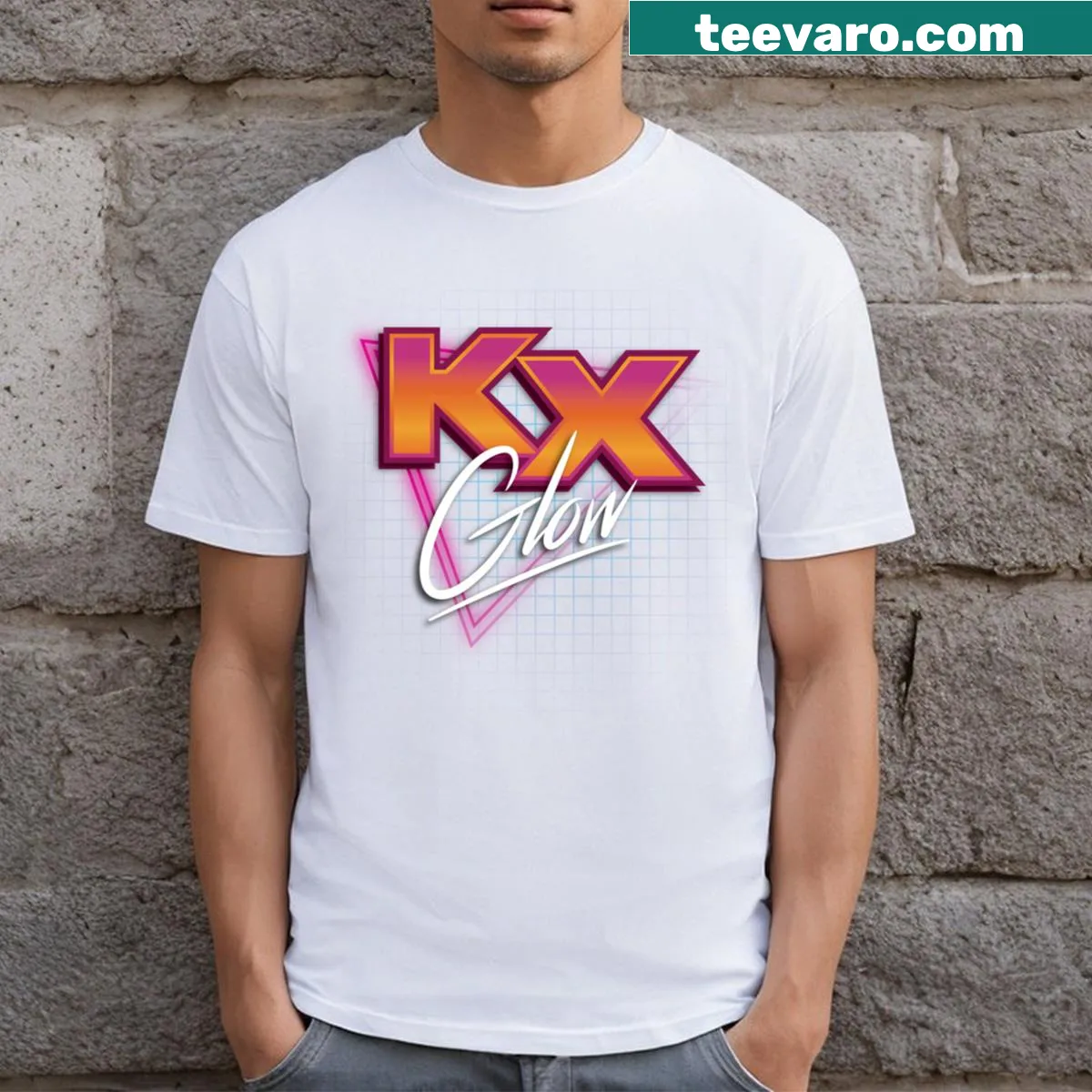 Minimalist T-shirt with a sleek Glow Kx typographic design — on a men's t-shirt
