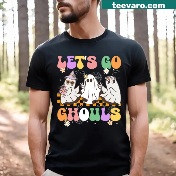 Kids Halloween T-shirt with ghost and 'Lets Go Ghouls' text