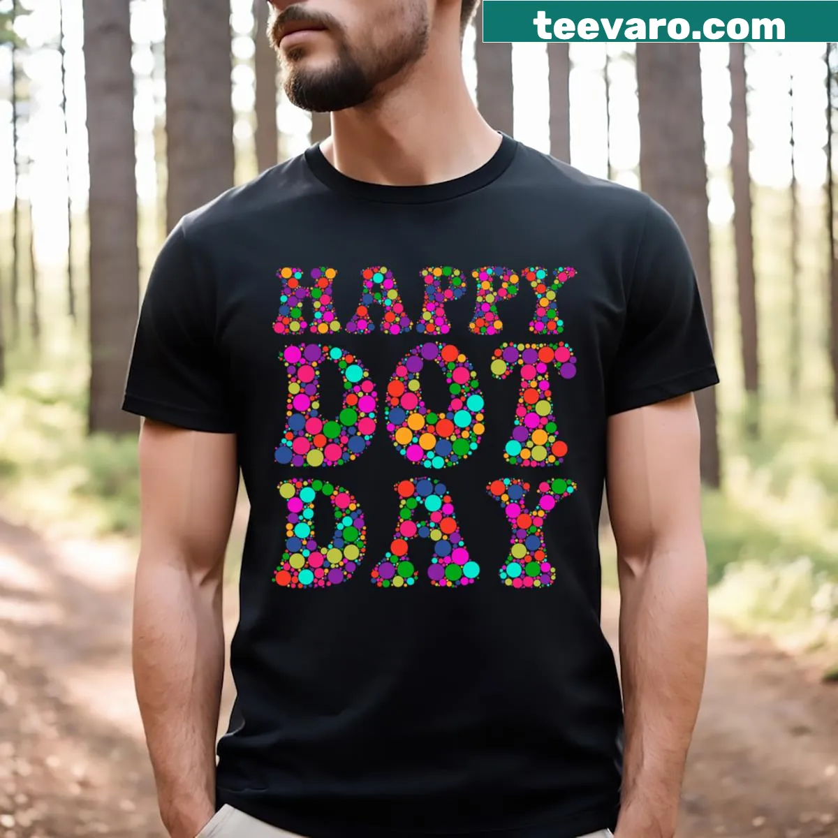 Playful polka dot design T-shirt for Happy Dot Day 2024 — on a men's t-shirt