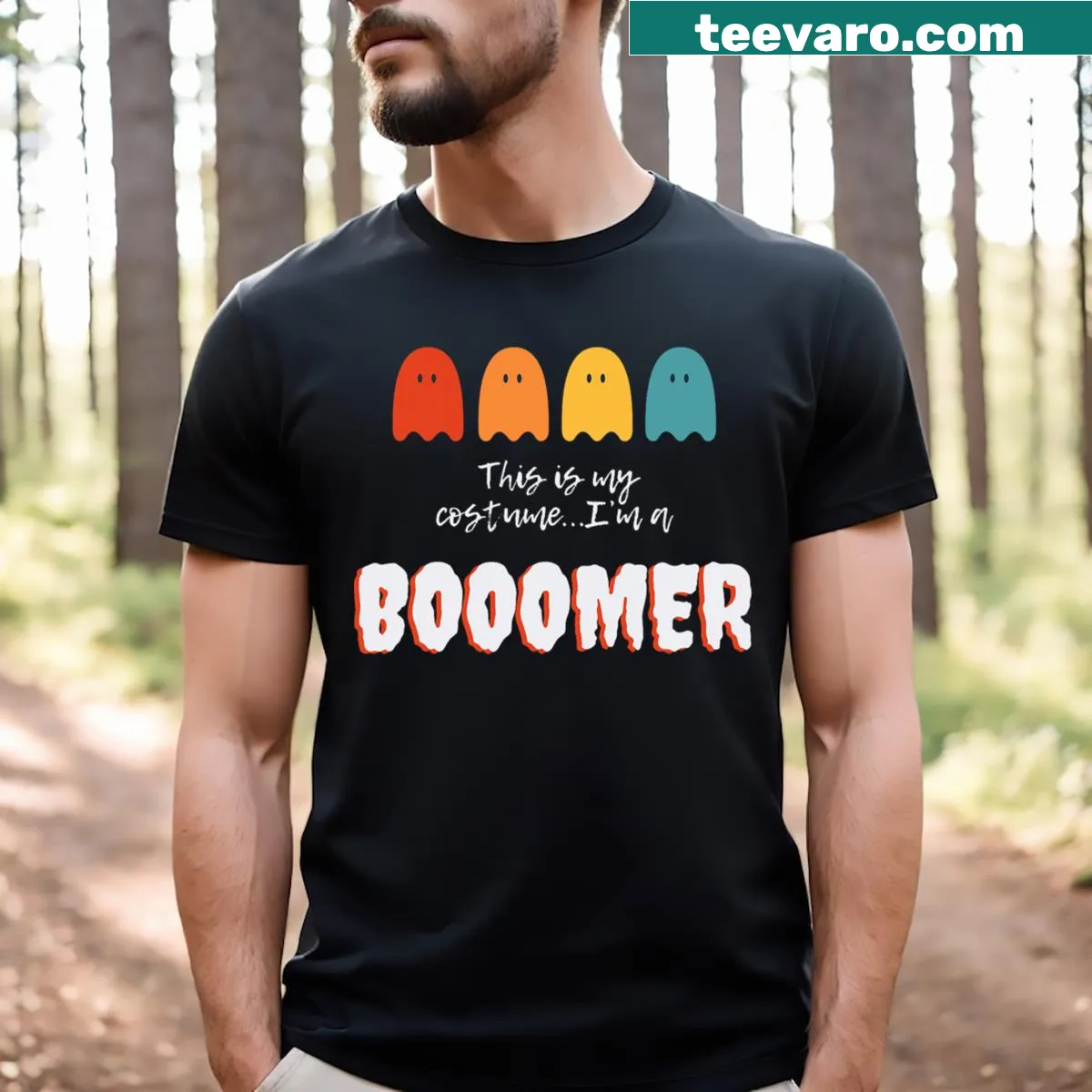 Nostalgic Halloween t-shirt with playful homage to Halloween era — on a men's t-shirt