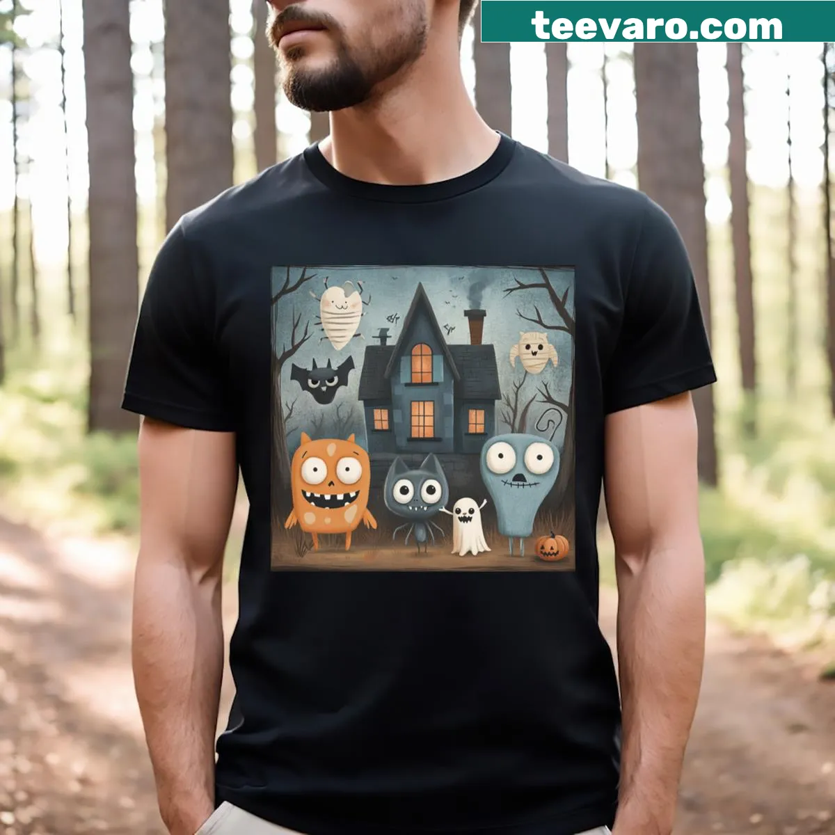 Halloween Party T-shirt with playful typography — on a men's t-shirt