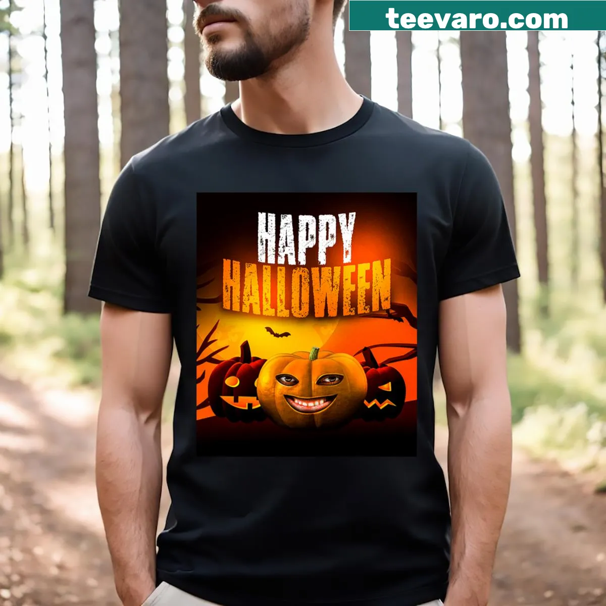 Halloween T-shirt with a pumpkin and humorous text — on a men's t-shirt