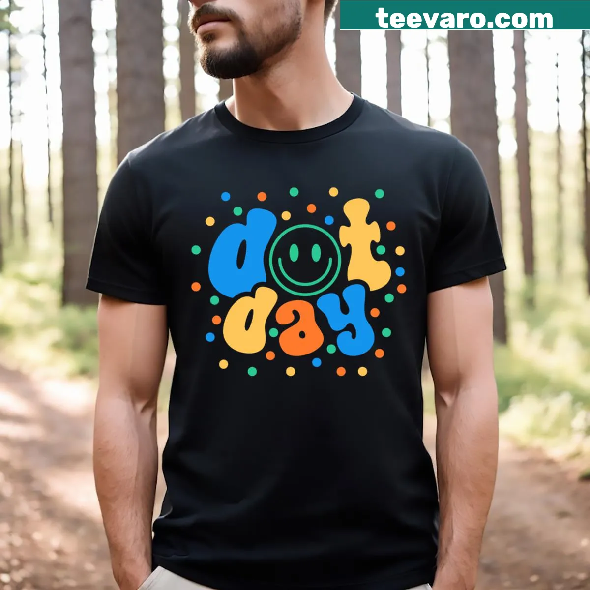 Playful Dot Day themed T-shirt for students and teachers — on a men's t-shirt
