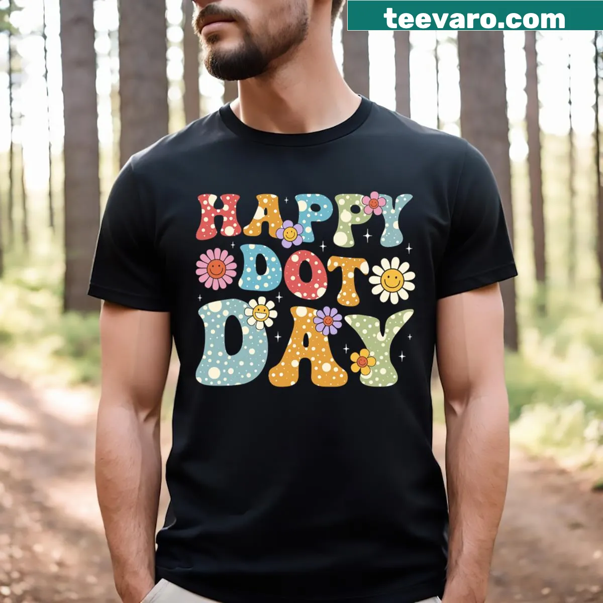 Happy Dot Day t-shirt with colorful polka dots — on a men's t-shirt