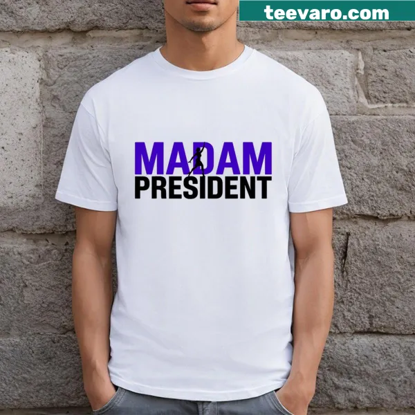 Kamala Walz 2024 election t-shirt with 'Madam President' text