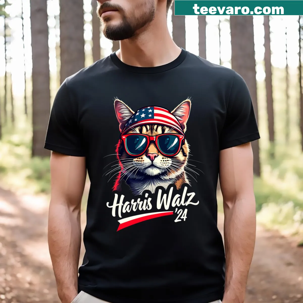 Humorous patriotic shirt with a cool cat theme for the election — on a men's t-shirt