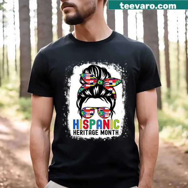 Messy bun design featuring flags from Hispanic countries for cultural pride