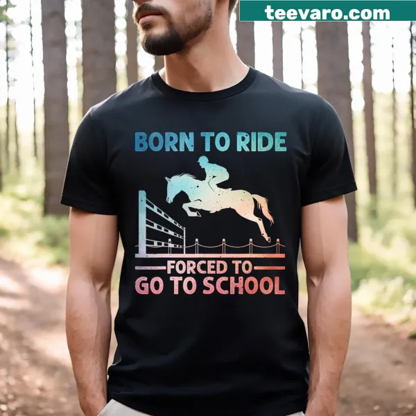 Illustrative equestrian T-shirt featuring a horseback rider design