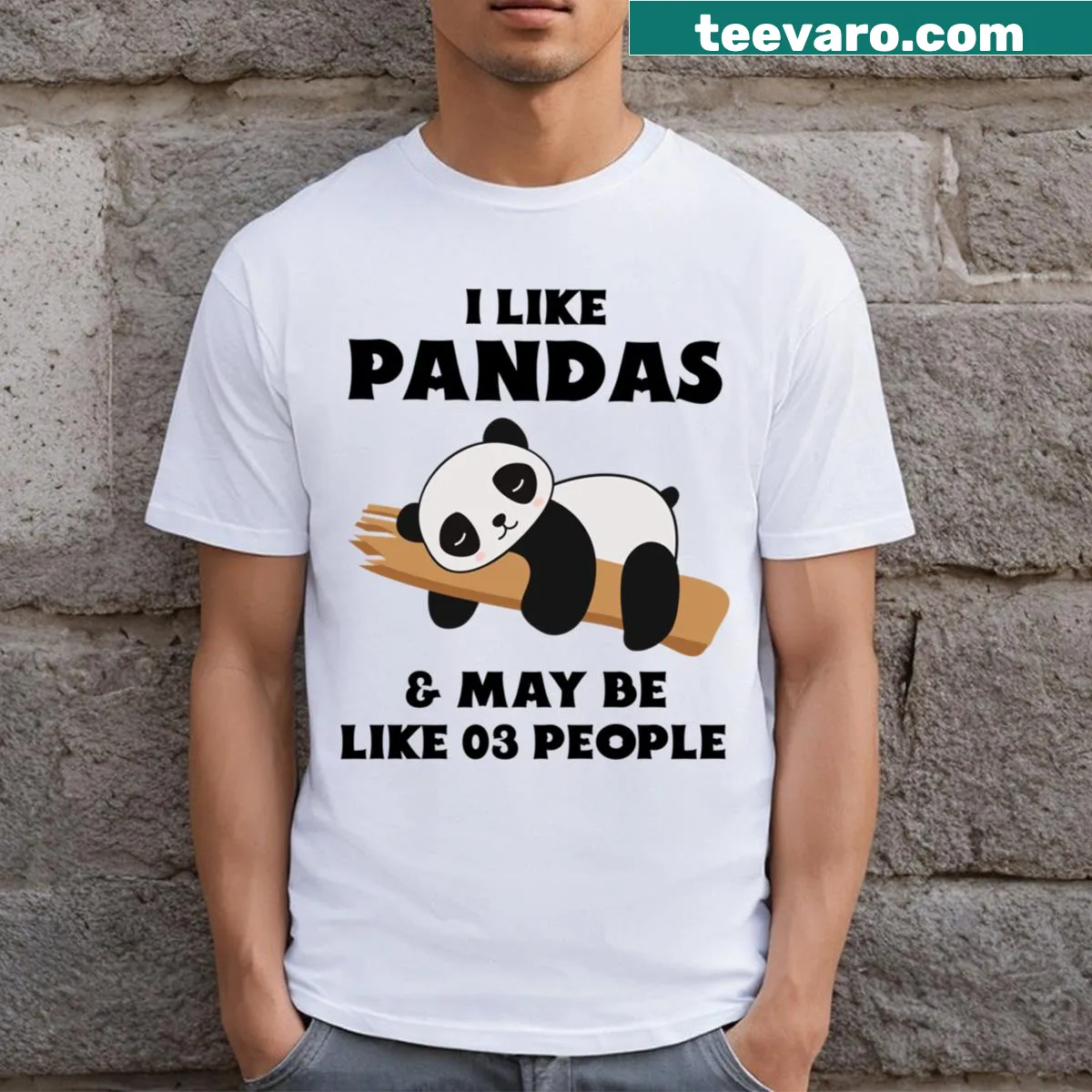 Graphic text about liking pandas and being social on t-shirt — on a men's t-shirt