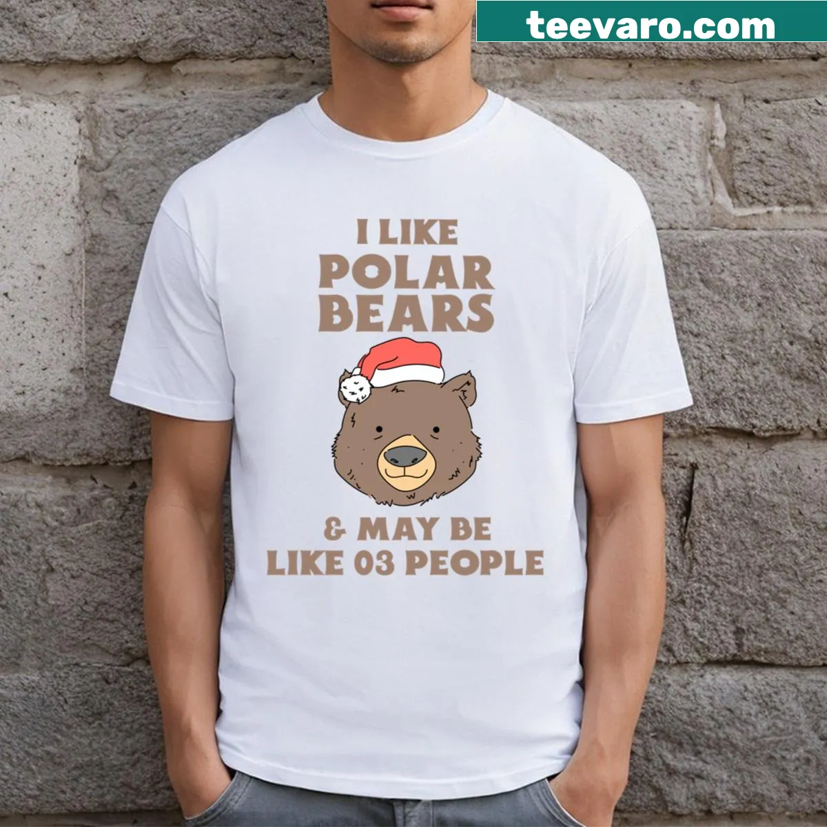 Graphic text about liking polar bears and being social on t-shirt — on a men's t-shirt